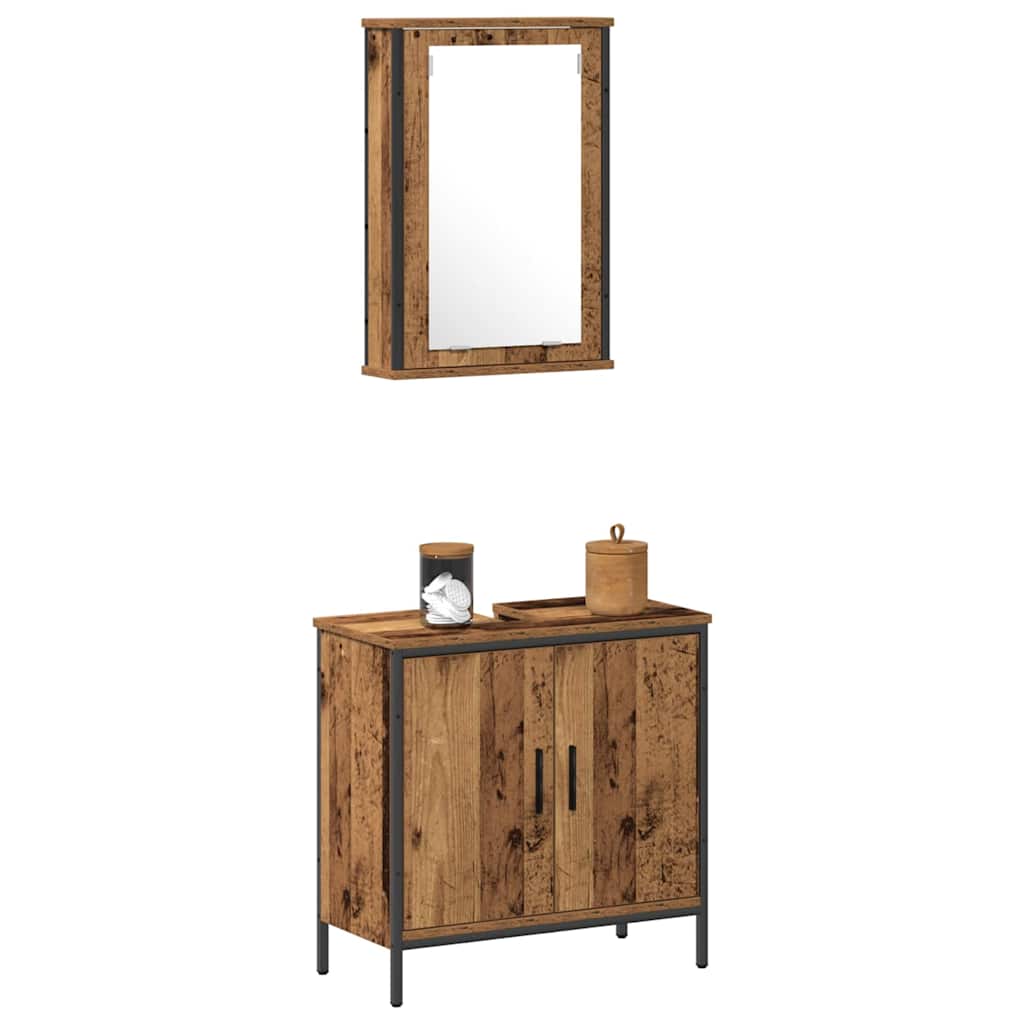 Baderomsinnredningssett med hylle 2 pcs Brun Konstruert tre