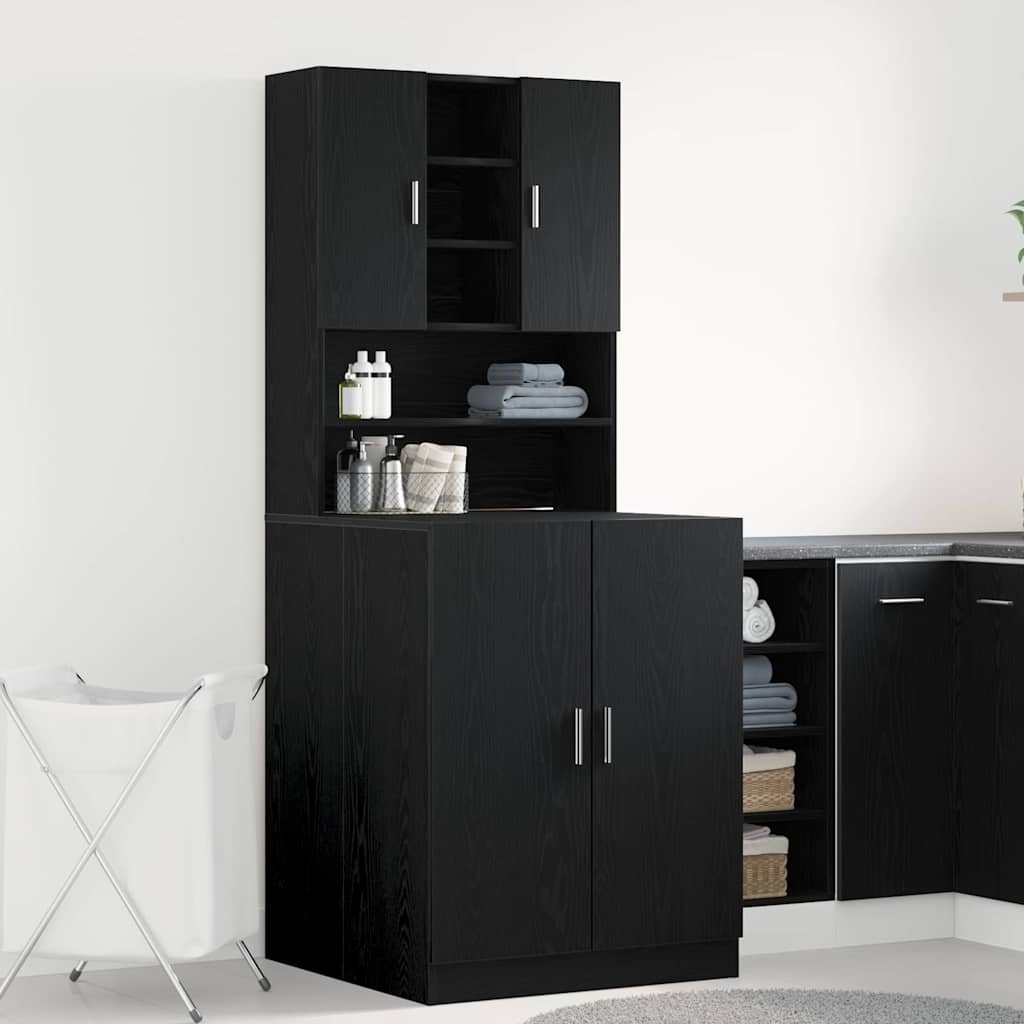 Vaskemaskinskap 2 stk. Svart Eik 70,5 x 71,5 x 181,5 cm