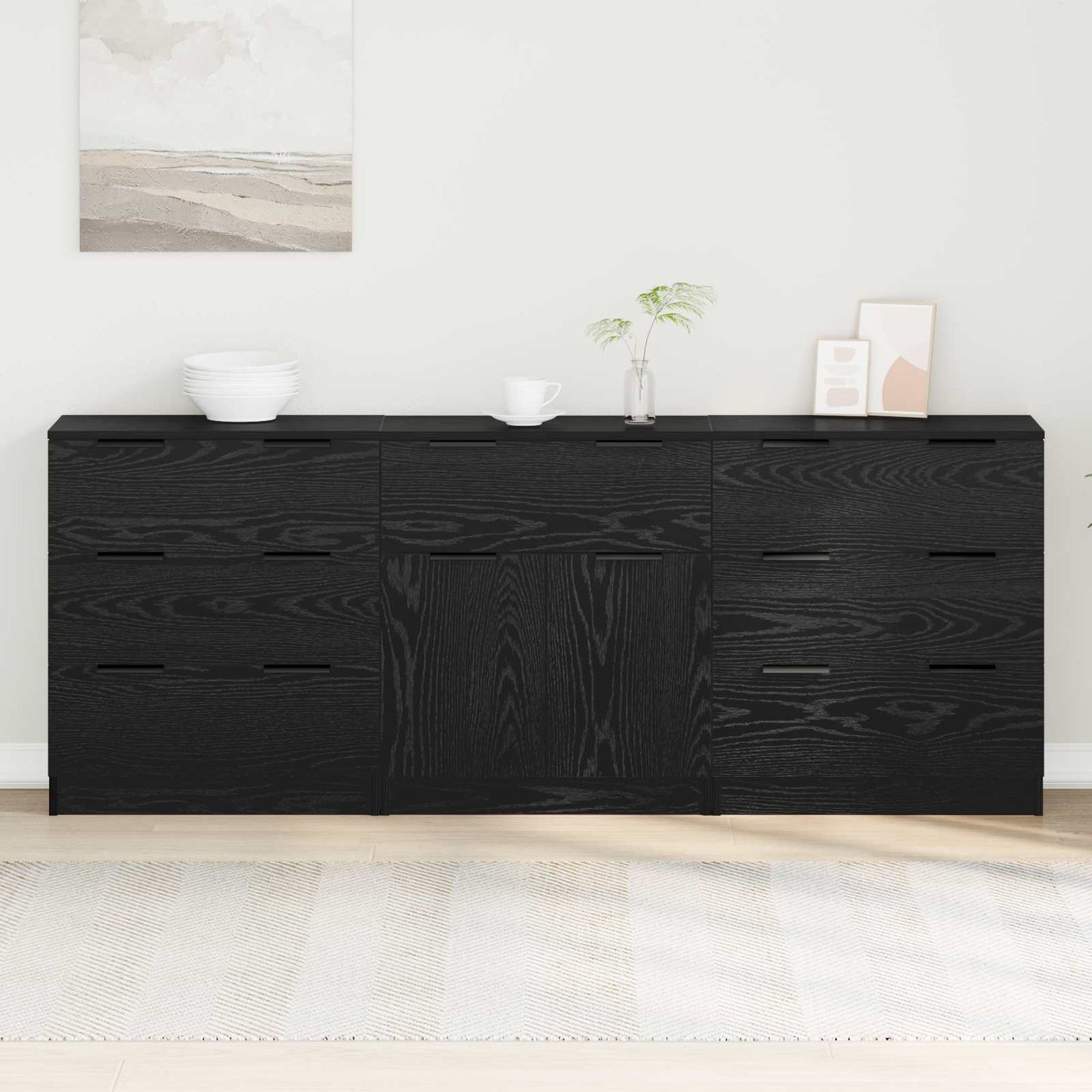 Serviesskap 3 pcs Svart Eik 181 x 30 x 70 cm Konstruert tre