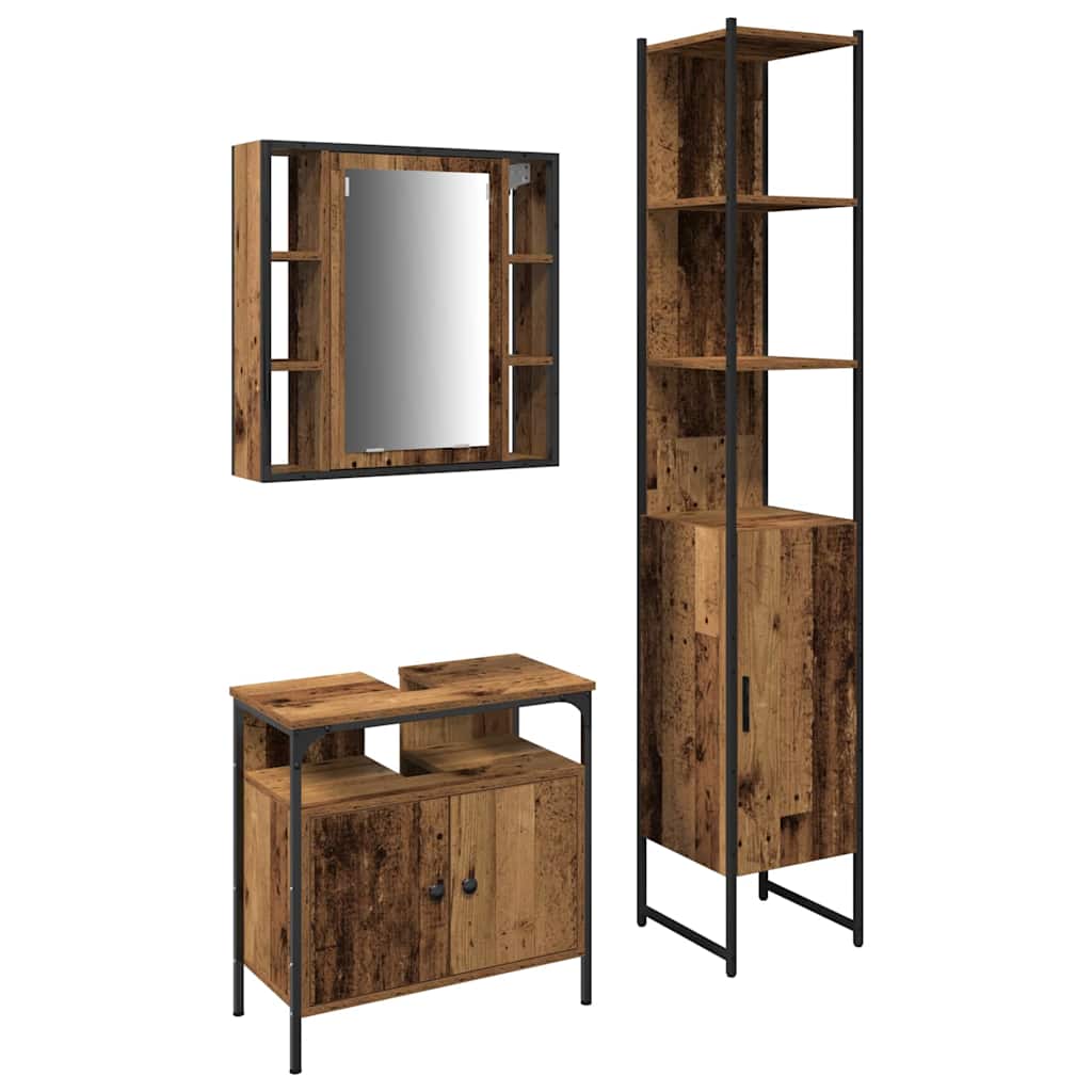 Baderomsskapsett med hylle 3 pcs Gammelt tre 33 x 33 x 185.5 cm