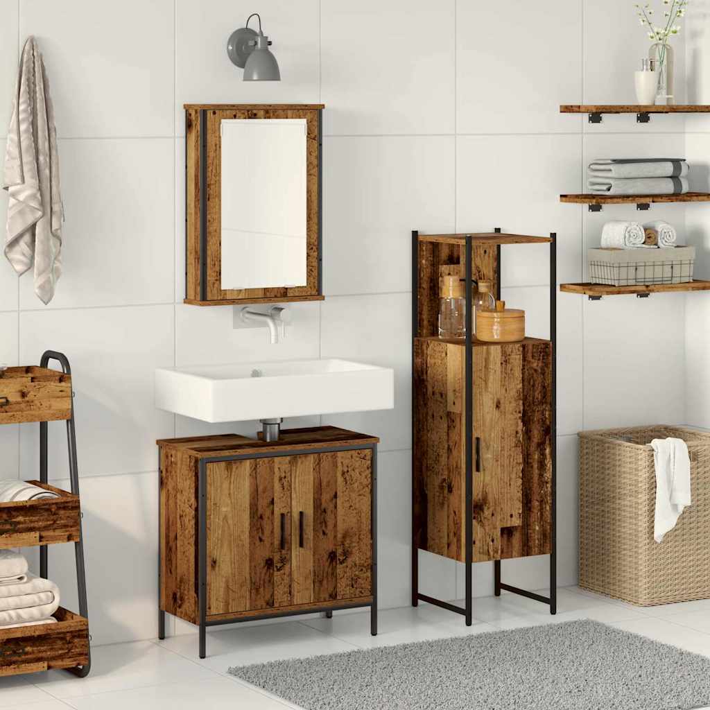 Baderomsinnredningssett med dør 3 pcs Brun 33 x 33 x 120.5 cm
