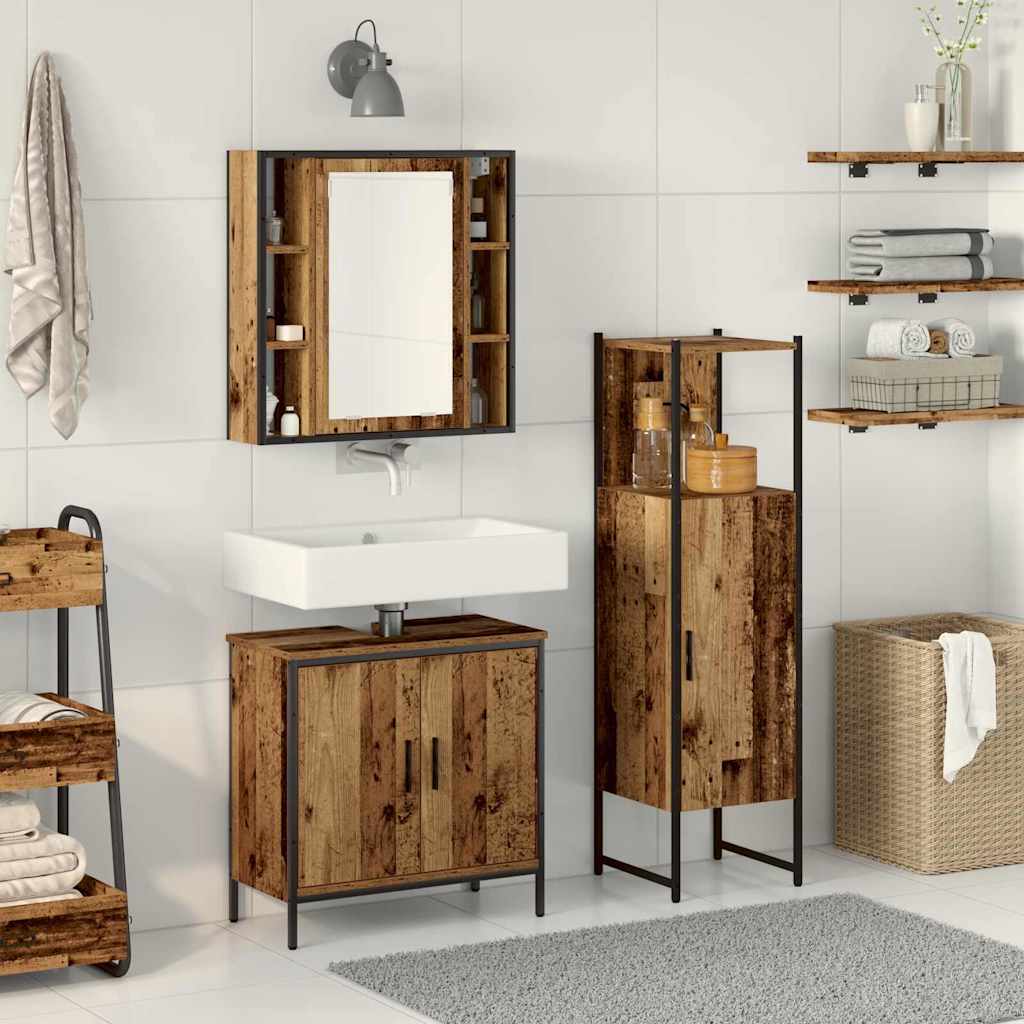 Baderomsinnredningssett med dør 3 pcs Brun 33 x 33 x 120.5 cm