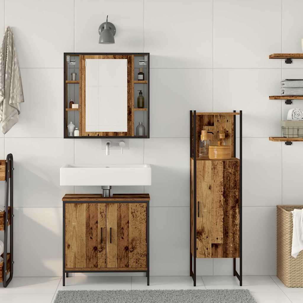 Baderomsinnredningssett med dør 3 pcs Brun 33 x 33 x 120.5 cm