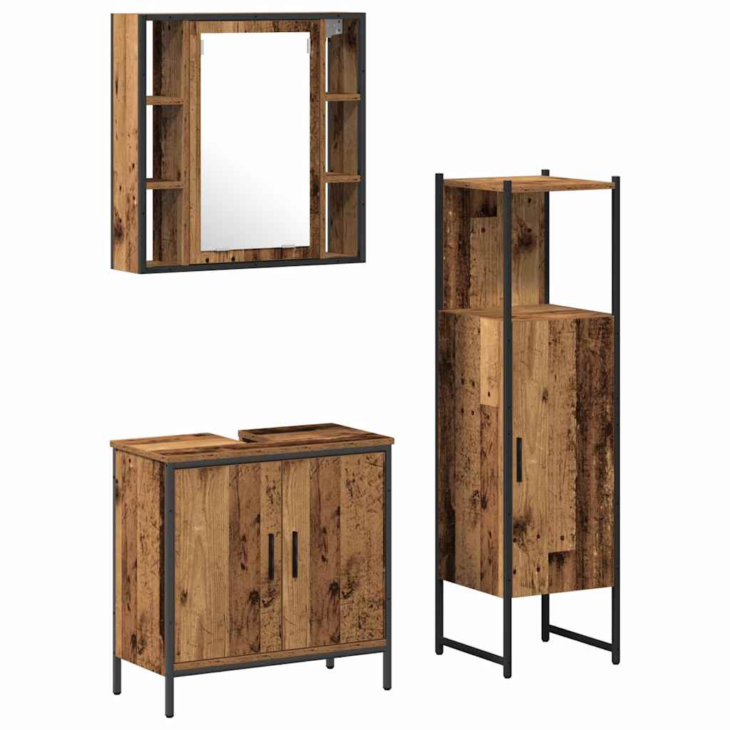 Baderomsinnredningssett med hylle 3 pcs Brun Konstruert tre
