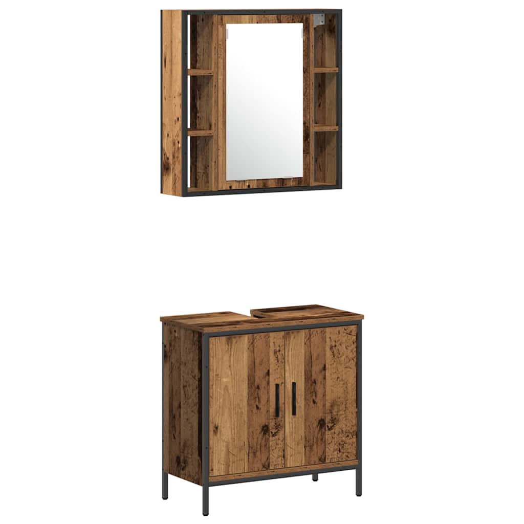 Baderomsinnredningssett med hylle 3 pcs Brun Konstruert tre