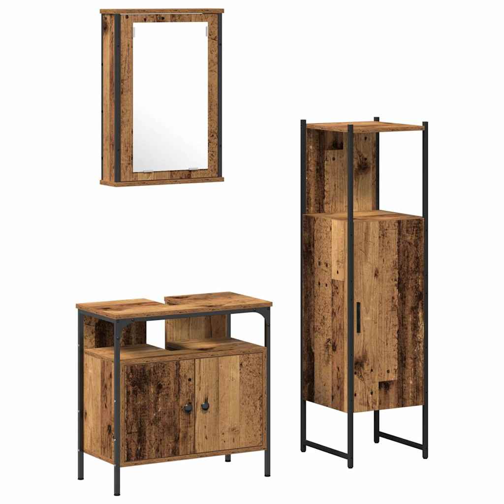 Baderomsinnredningssett med dør 3 pcs Brun 33 x 33 x 120.5 cm