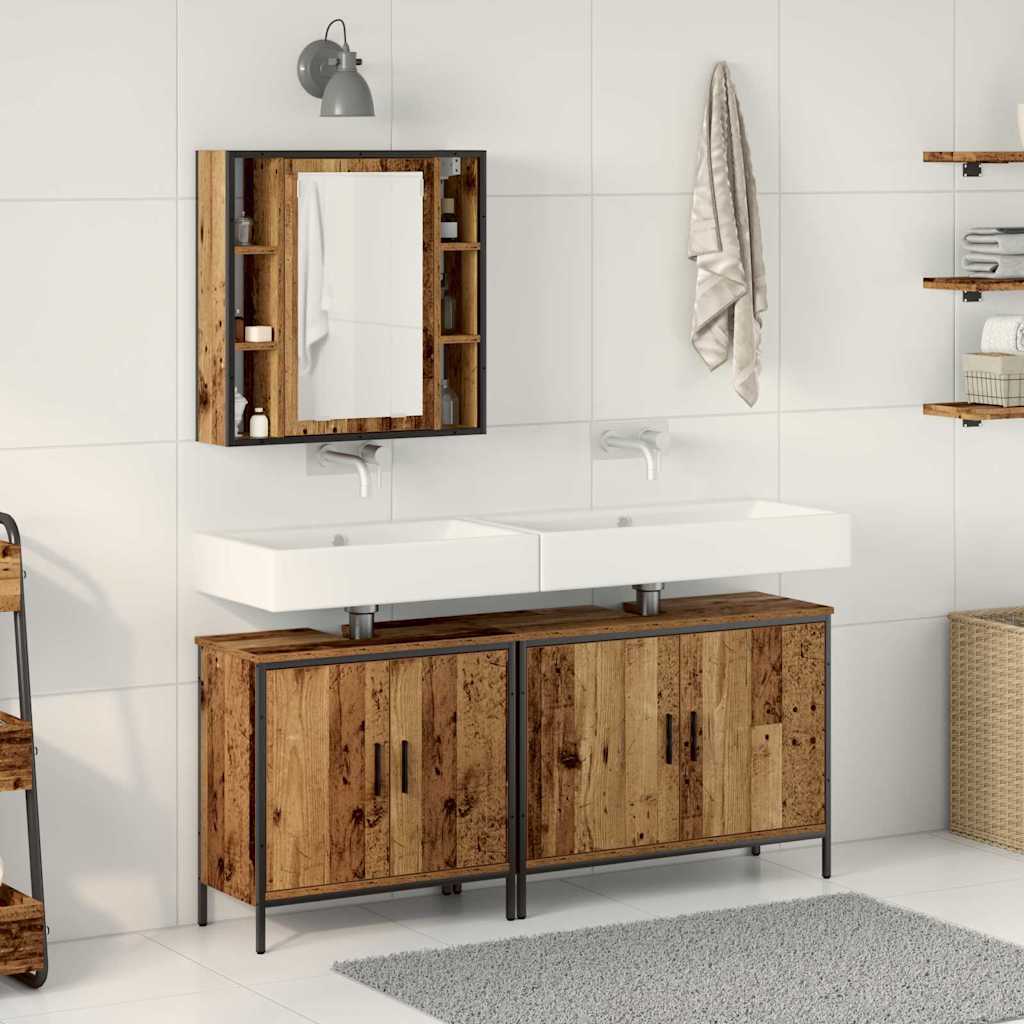 Baderomsinnredningssett med hylle 3 pcs Brun 60 x 16 x 60 cm