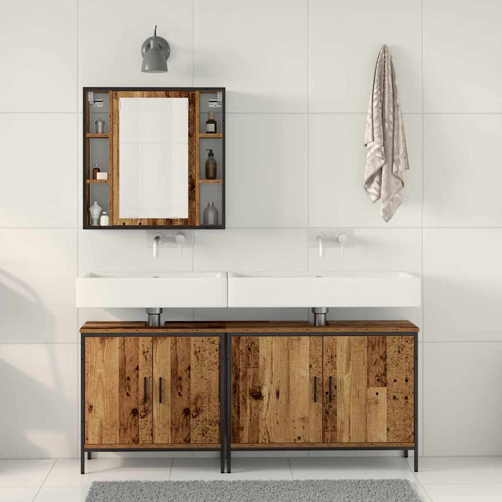 Baderomsinnredningssett med hylle 3 pcs Brun 60 x 16 x 60 cm