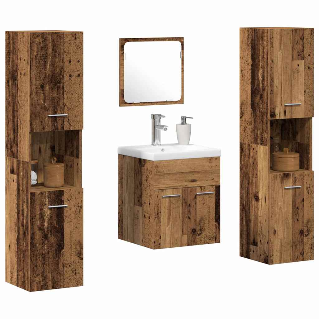 Bademøbelsett 4 pcs Gamle tre 41 x 38.5 x 46 cm Konstruert tre