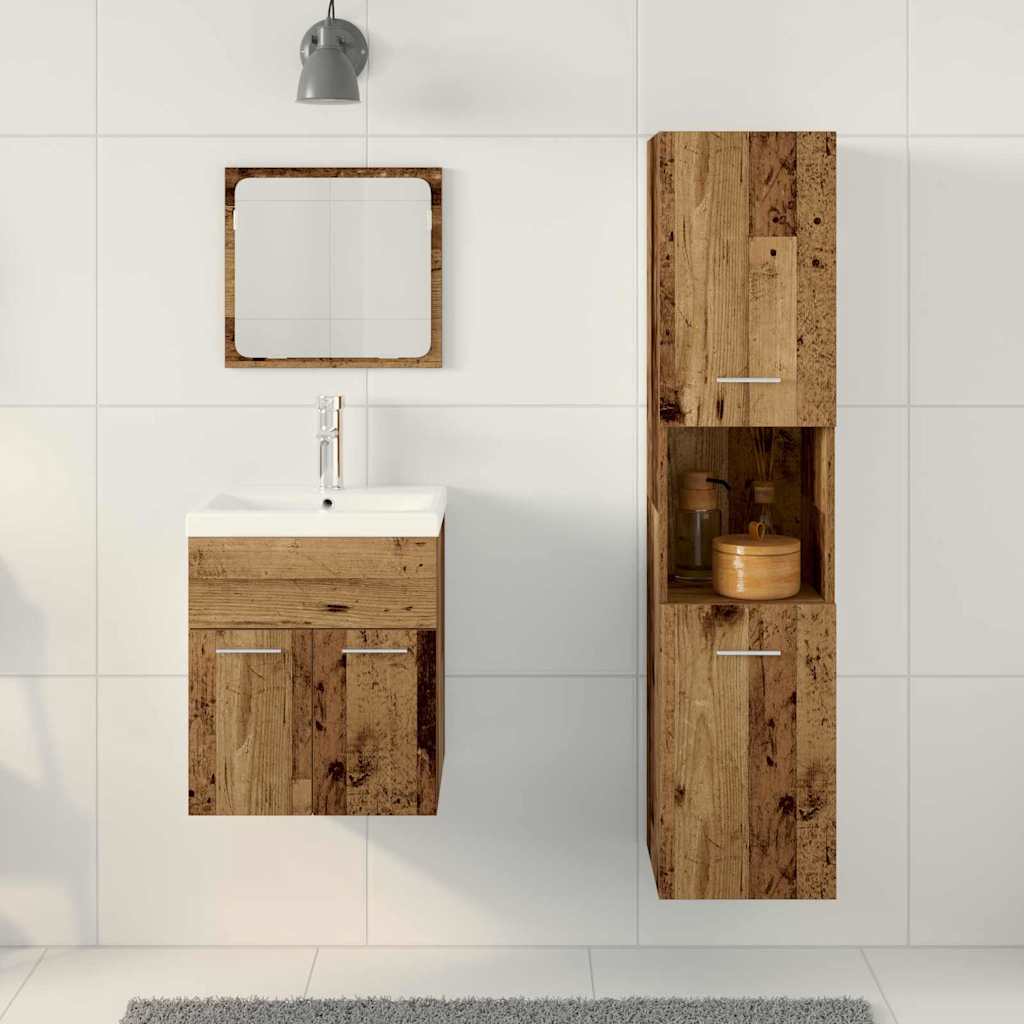 Baderomsinnredningssett 4 pcs Gammelt tre Konstruert tre