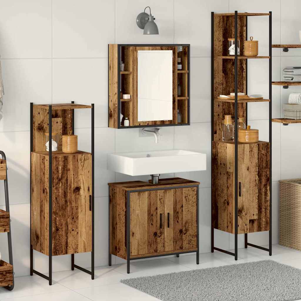 Baderomsinnredningssett med hylle 4 pcs Brun 33 x 33 x 185.5 cm