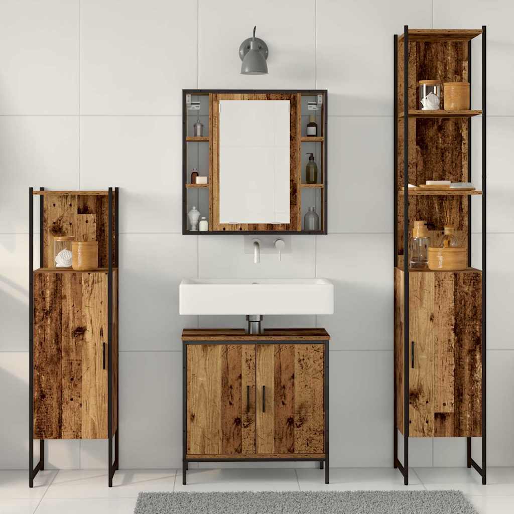Baderomsinnredningssett med hylle 4 pcs Brun 33 x 33 x 185.5 cm