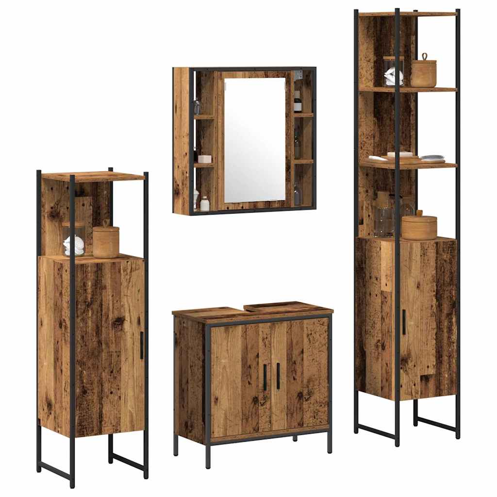 Baderomsinnredningssett med hylle 4 pcs Brun 33 x 33 x 185.5 cm
