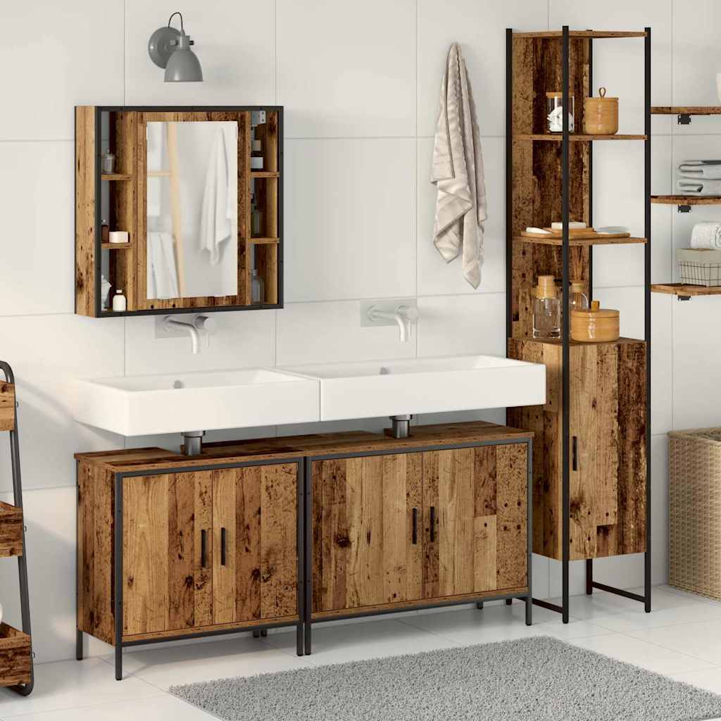 Baderomsinnredningssett med hylle 4 pcs Brun 33 x 33 x 185.5 cm