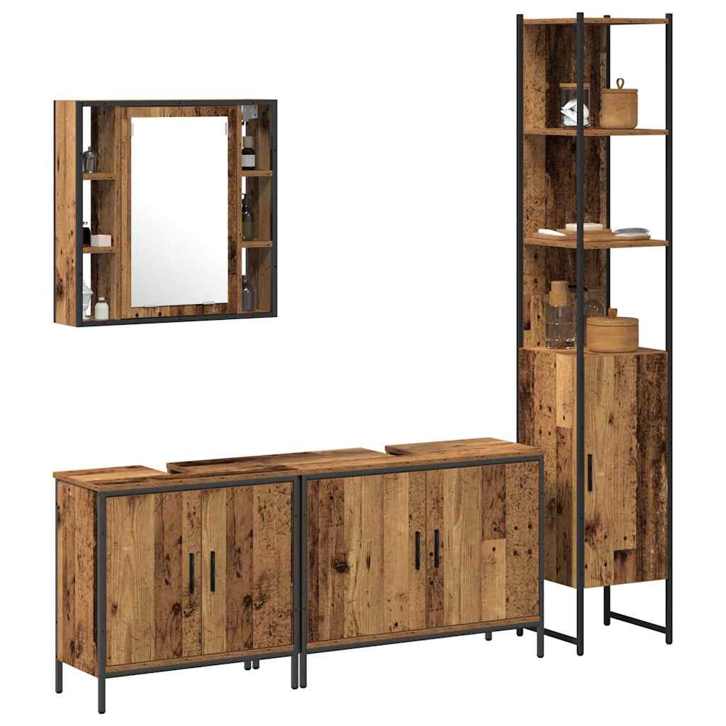 Baderomsinnredningssett med hylle 4 pcs Brun 33 x 33 x 185.5 cm