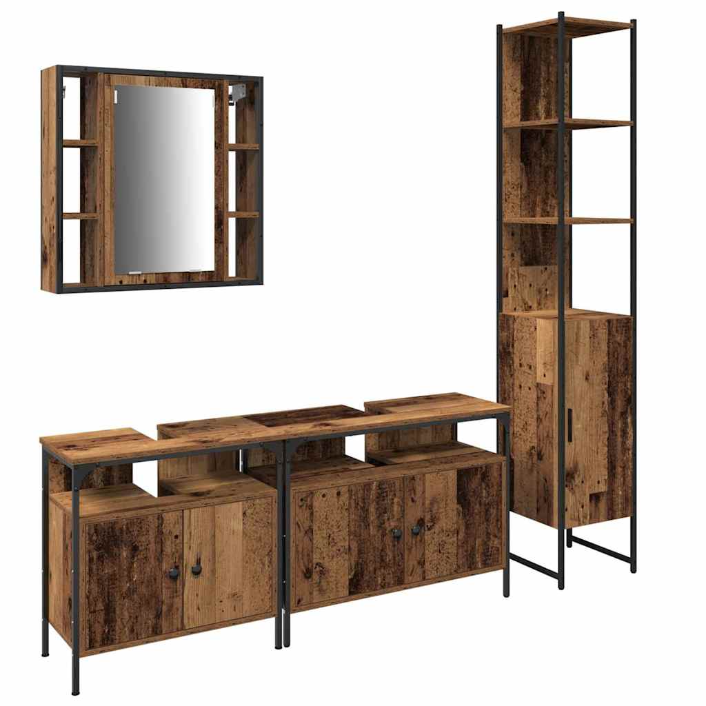 Baderomsskapsett med hylle 4 pcs Gammelt tre 33 x 33 x 185.5 cm