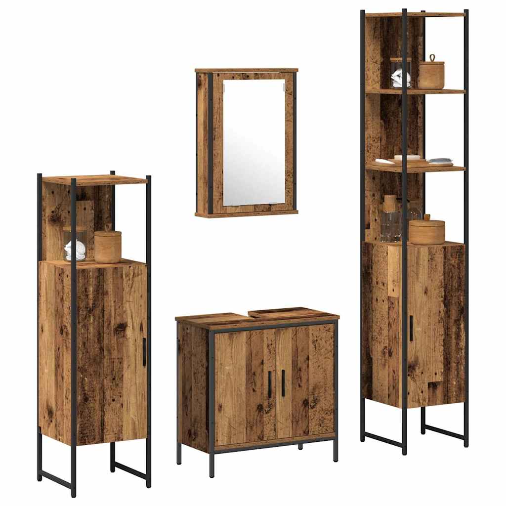 Baderomsinnredningssett med hylle 4 pcs Brun Konstruert tre