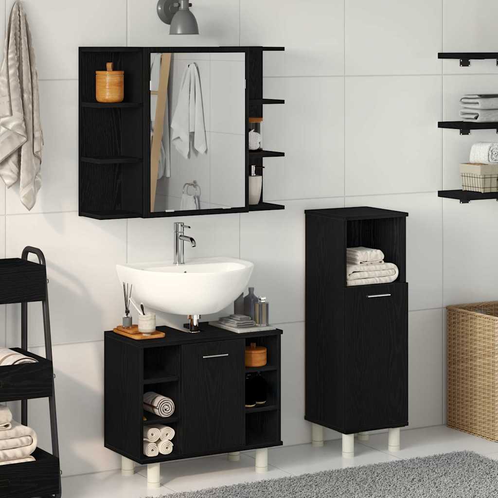 Baderomsinnredningssett med hylle 3 pcs Svart 30 x 30 x 99,5 cm