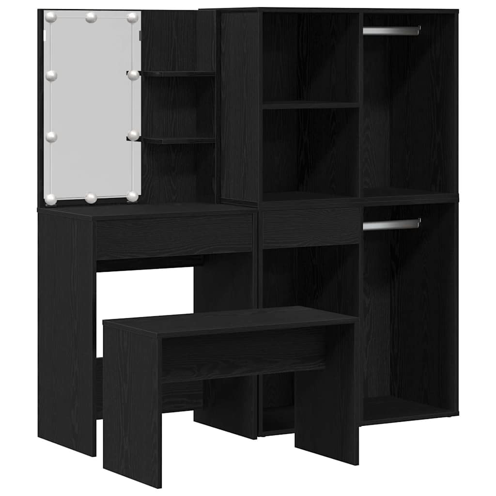 Dressingbordsett med LED 4 pcs Svart Eik Konstruert tre