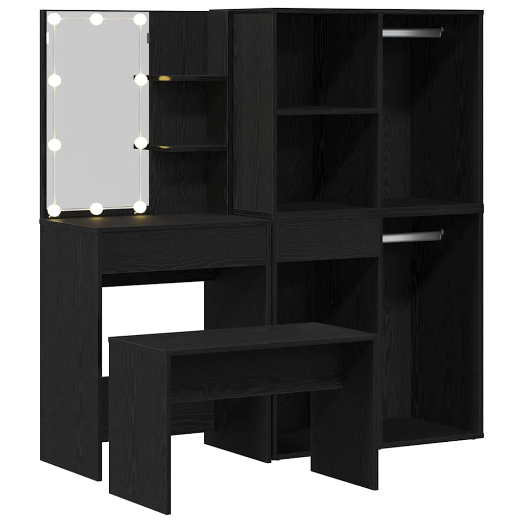 Dressingbordsett med LED 4 pcs Svart Eik Konstruert tre