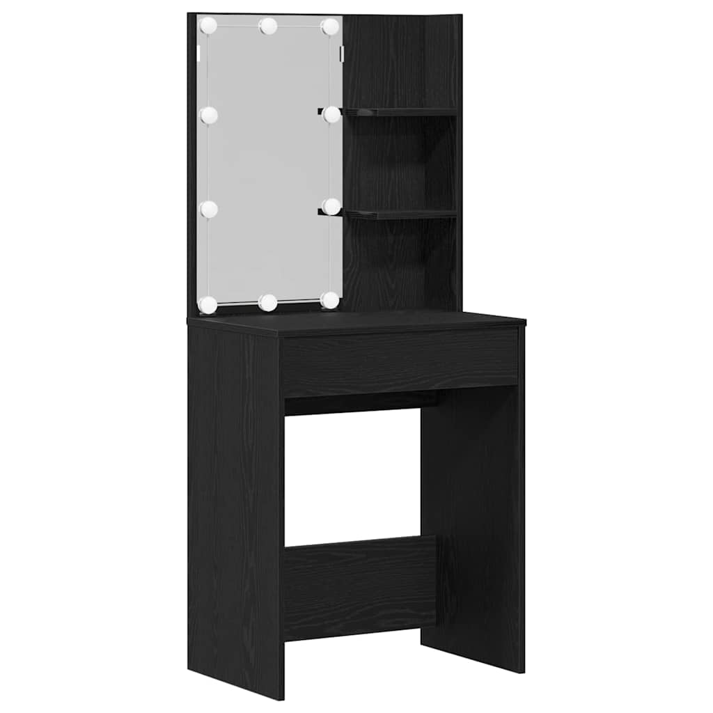 Dressingbordsett med LED 4 pcs Svart Eik Konstruert tre