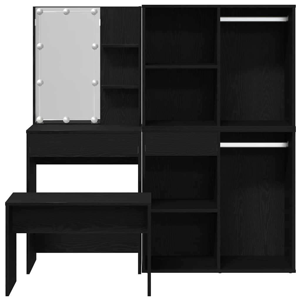 Dressingbordsett med LED 4 pcs Svart Eik Konstruert tre