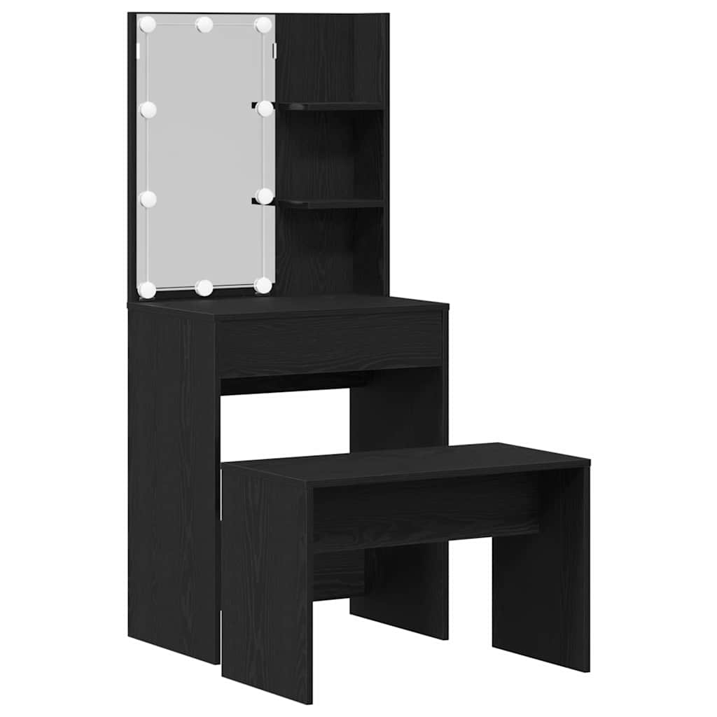 LED Sminkebordsett med speillys 2 pcs Svart Eik Konstruert tre