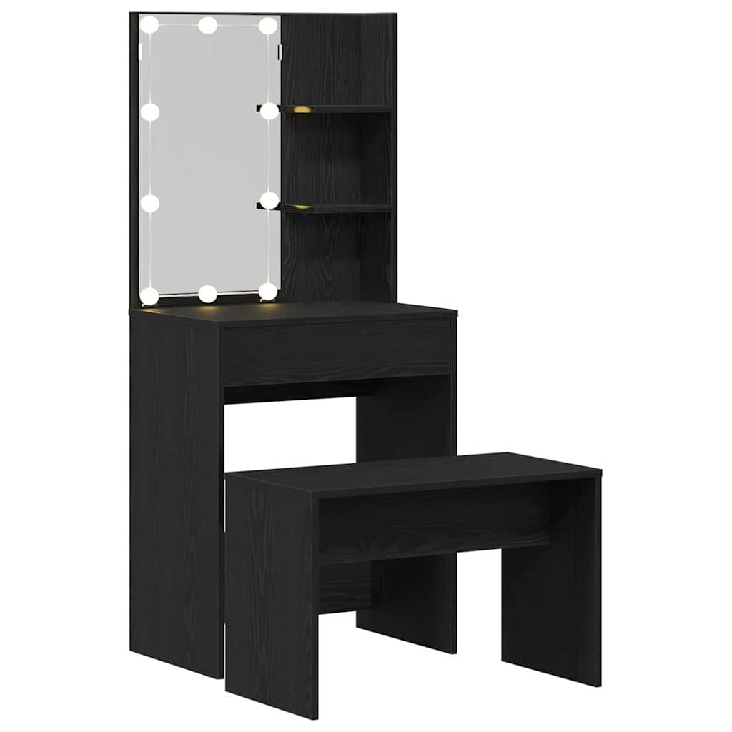 LED Sminkebordsett med speillys 2 pcs Svart Eik Konstruert tre