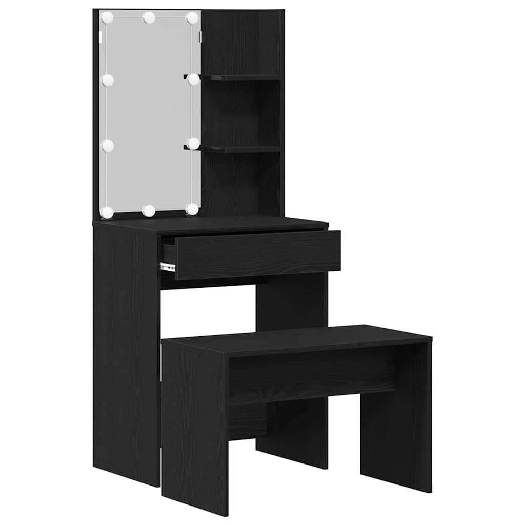 LED Sminkebordsett med speillys 2 pcs Svart Eik Konstruert tre