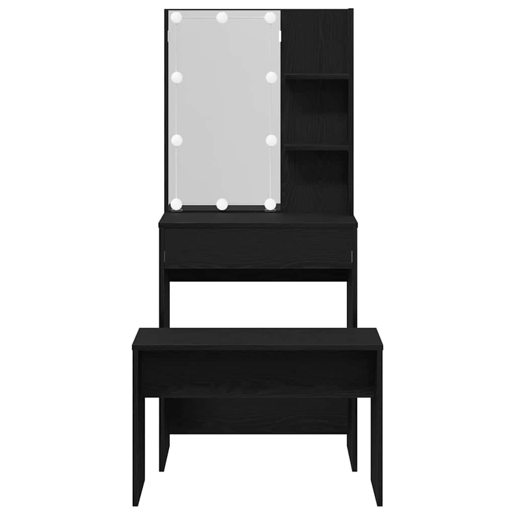 LED Sminkebordsett med speillys 2 pcs Svart Eik Konstruert tre