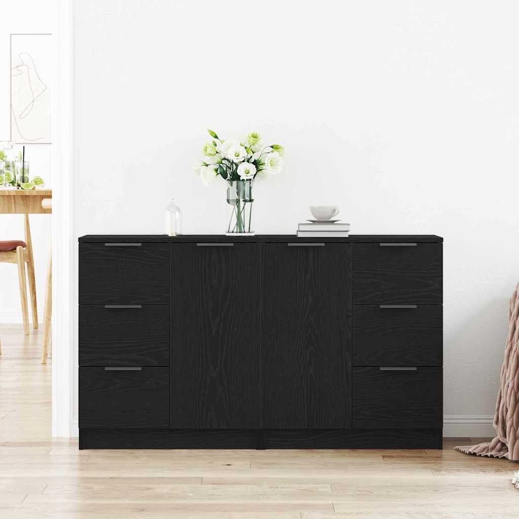 Serviesskap med skuff Svart Eik 120 x 30 x 70 cm Konstruert tre