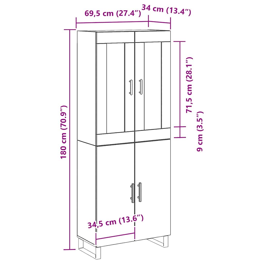 Høyskap Svart Eik 69,5 x 34 x 180 cm Konstruert tre
