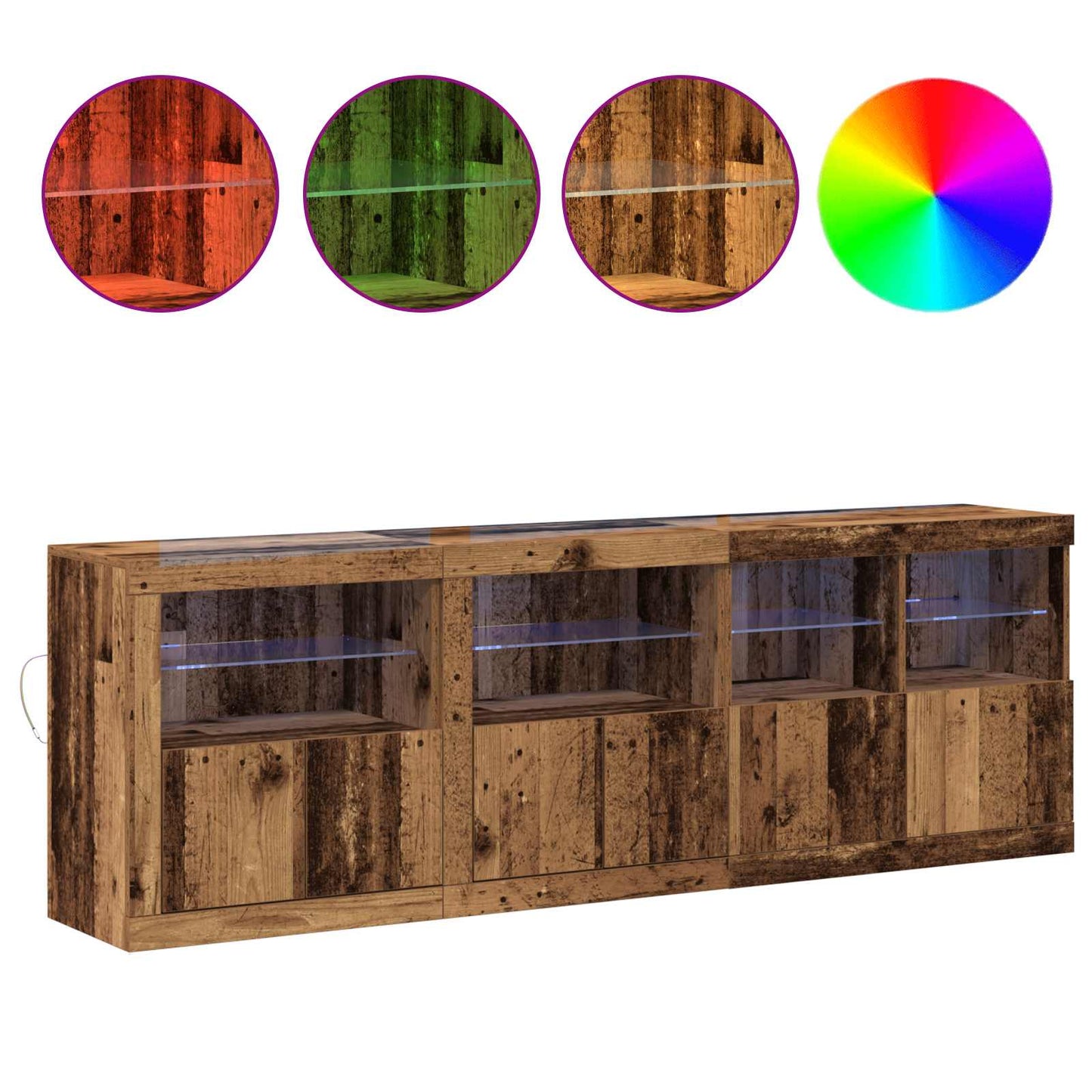 LED sideboard Gammelt tre 202 x 37 x 67 cm Konstruert tre