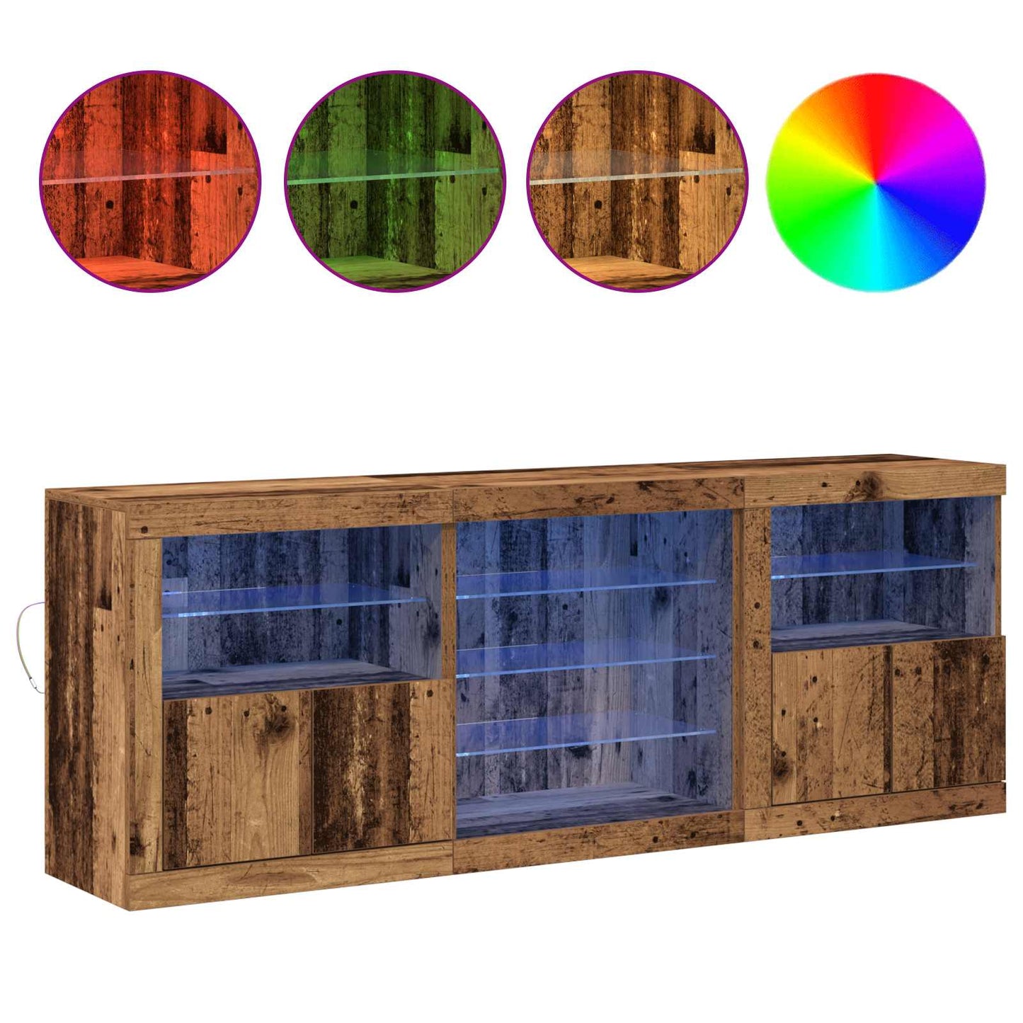 LED sideboard Gammelt tre 181,5 x 37 x 67 cm Konstruert tre