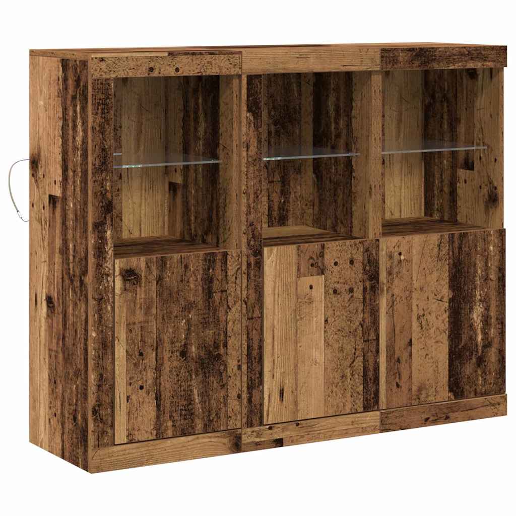 LED sideboard 3 pcs Gammelt tre 123 x 37 x 100 cm