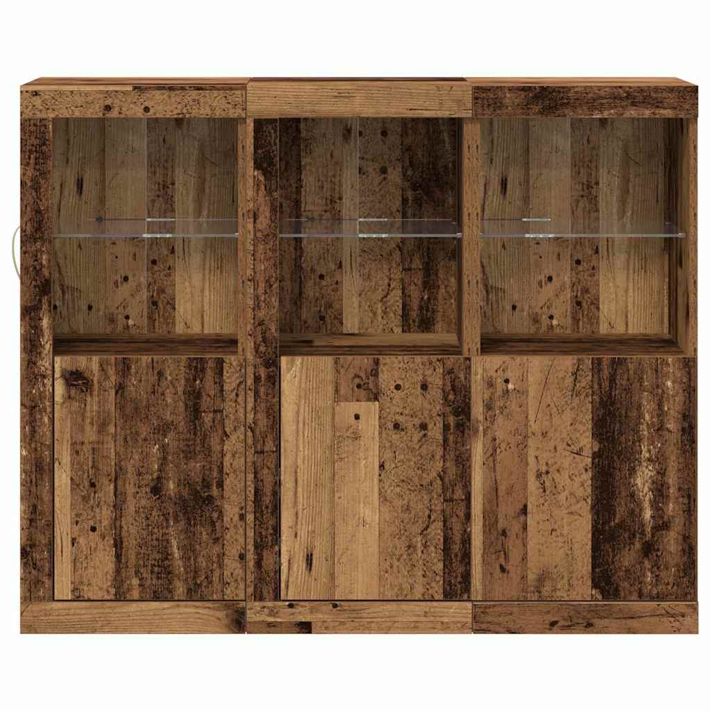 LED sideboard 3 pcs Gammelt tre 123 x 37 x 100 cm