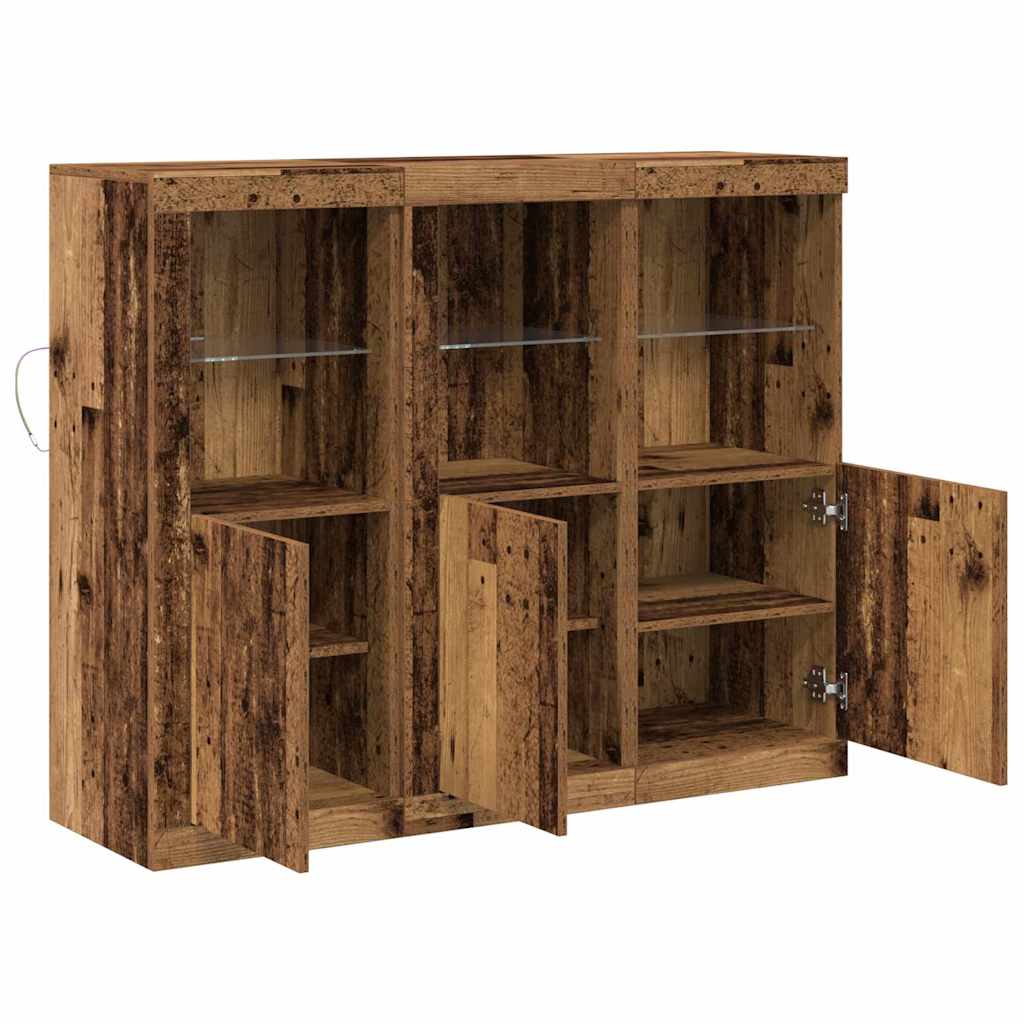 LED sideboard 3 pcs Gammelt tre 123 x 37 x 100 cm