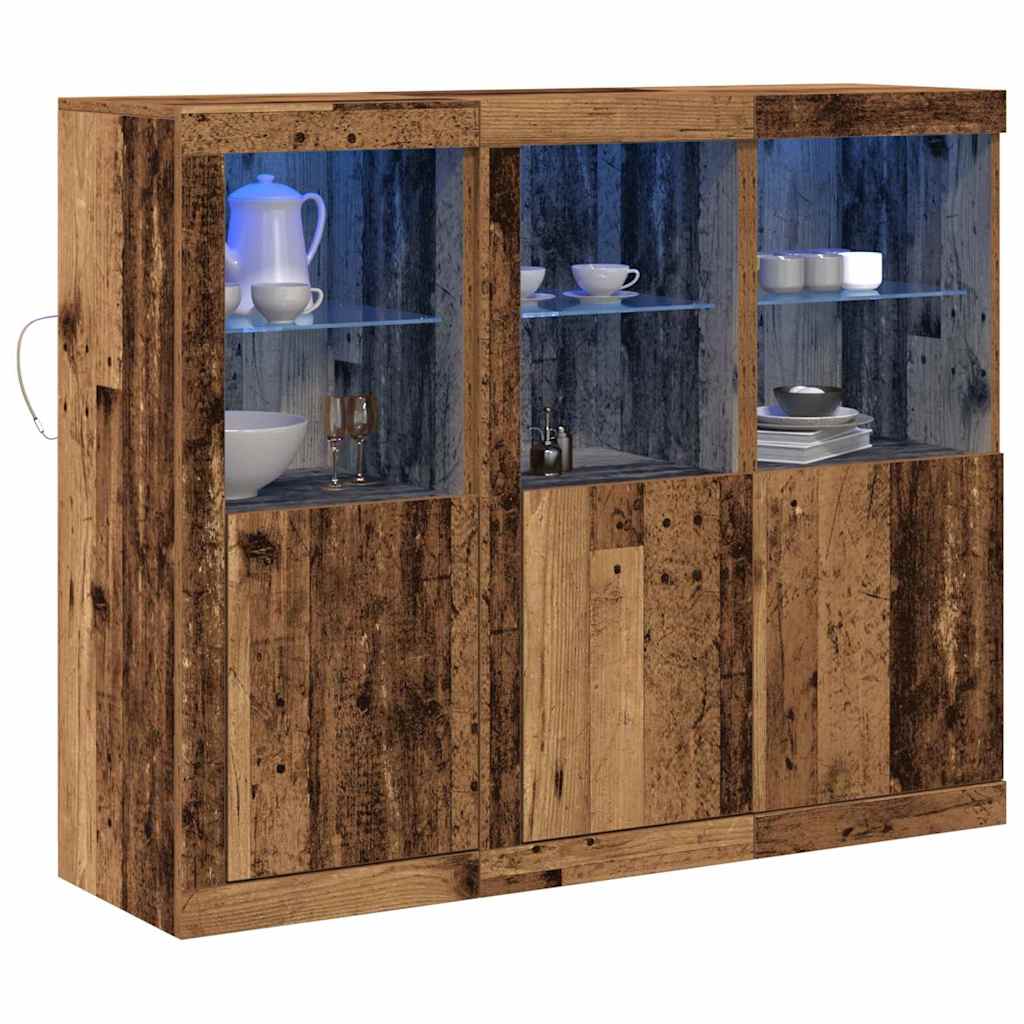 LED sideboard 3 pcs Gammelt tre 123 x 37 x 100 cm