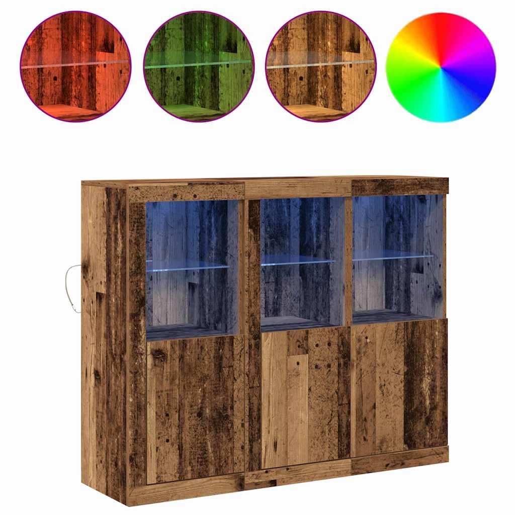 LED sideboard 3 pcs Gammelt tre 123 x 37 x 100 cm