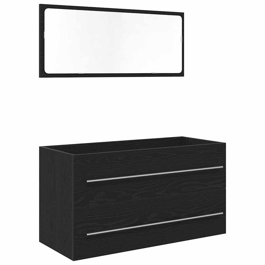 Baderomsvaskeskap 3 pcs Svart Eik Sammensatt tre og keramikk