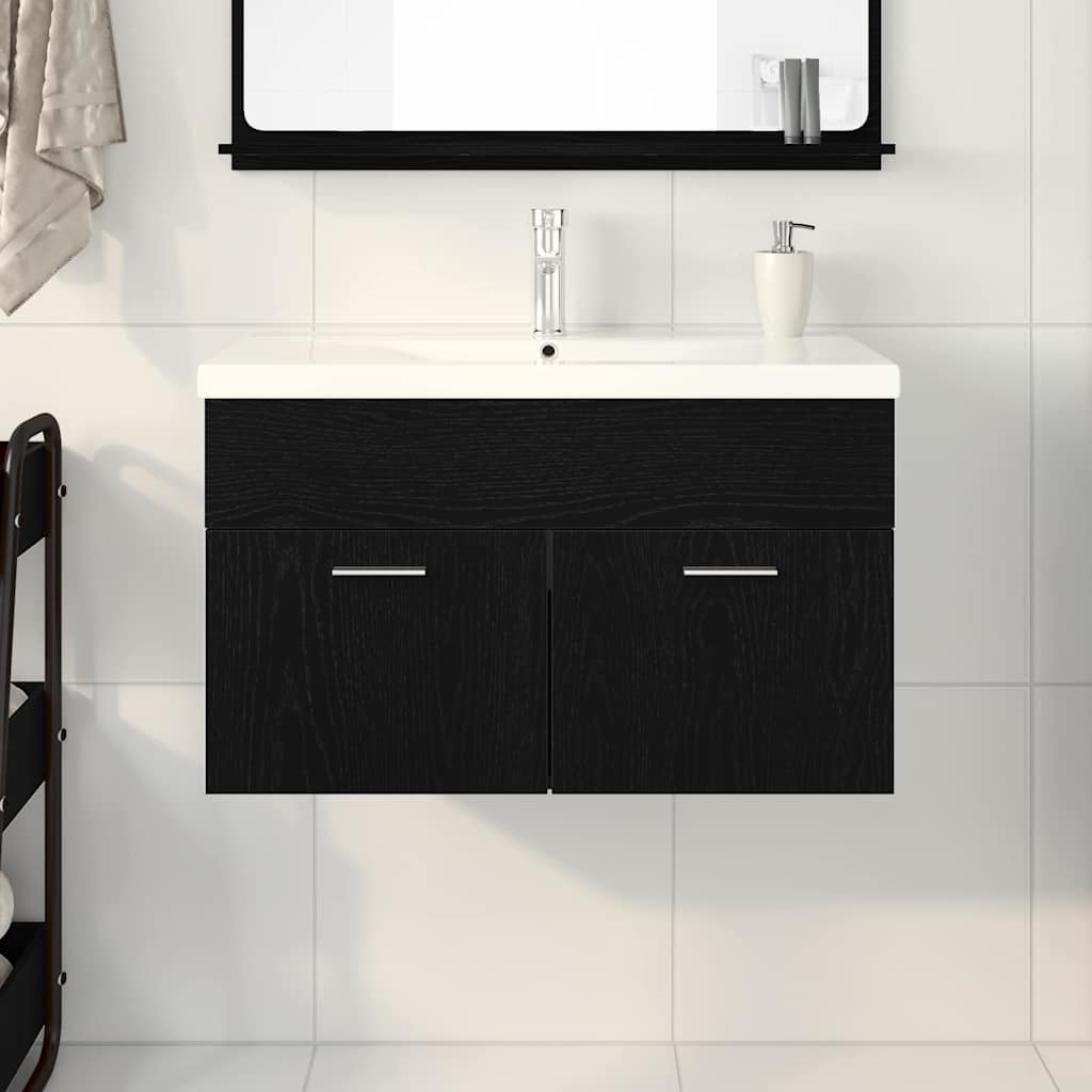 Baderomsskap med dør Svart Eik 80 x 38,5 x 46 cm Konstruert tre