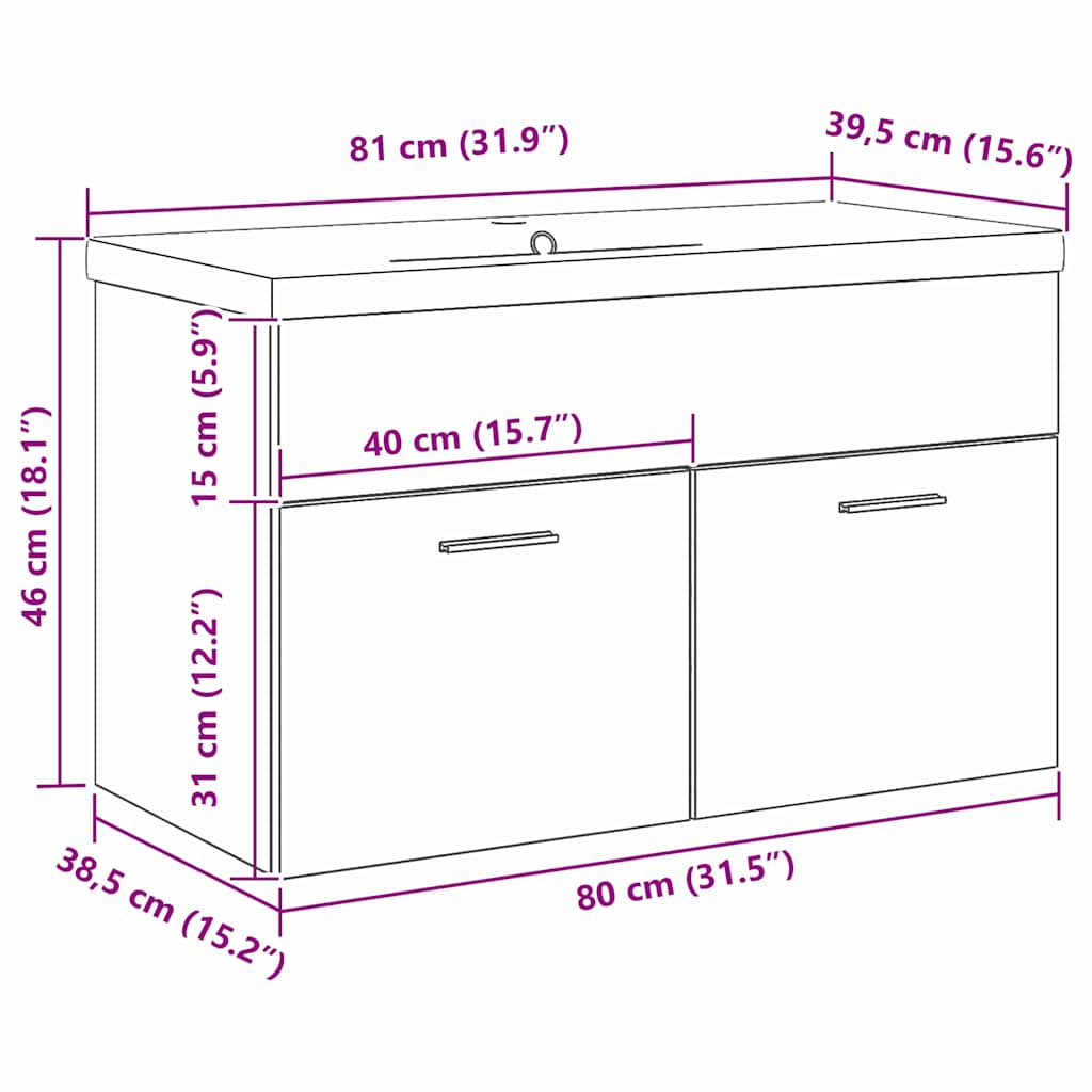 Baderomsskap med dør Svart Eik 80 x 38,5 x 46 cm Konstruert tre