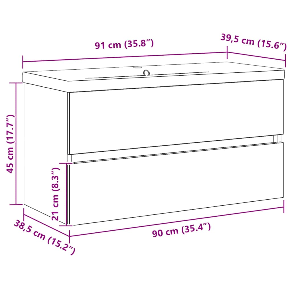 Baderomsvaskeskap for Svart Eik 90 x 39 x 62 cm Konstruert tre