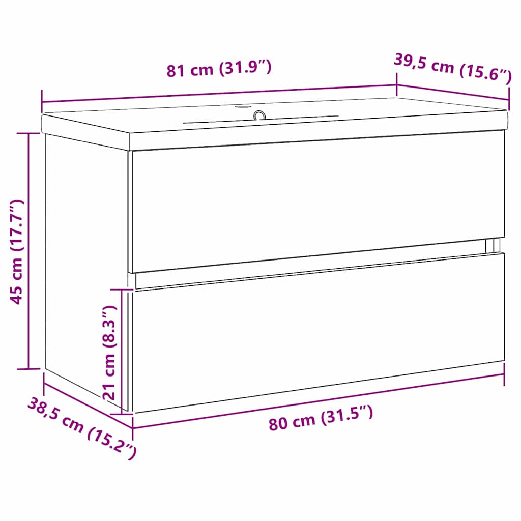 Baderomsvaskeskap for Svart Eik 80 x 39 x 62 cm Konstruert tre