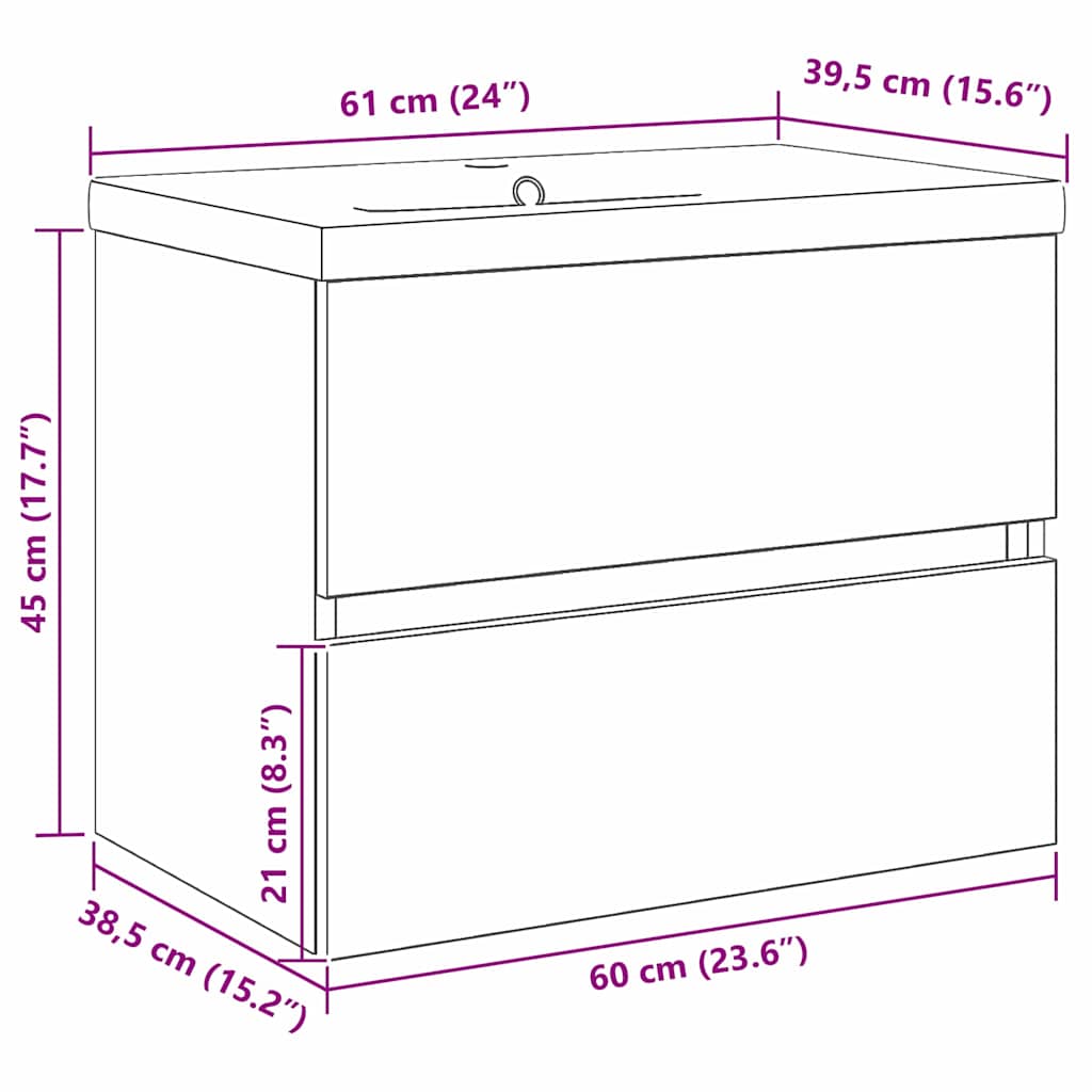 Baderomsvaskeskap for Svart Eik 60 x 39 x 62 cm Konstruert tre