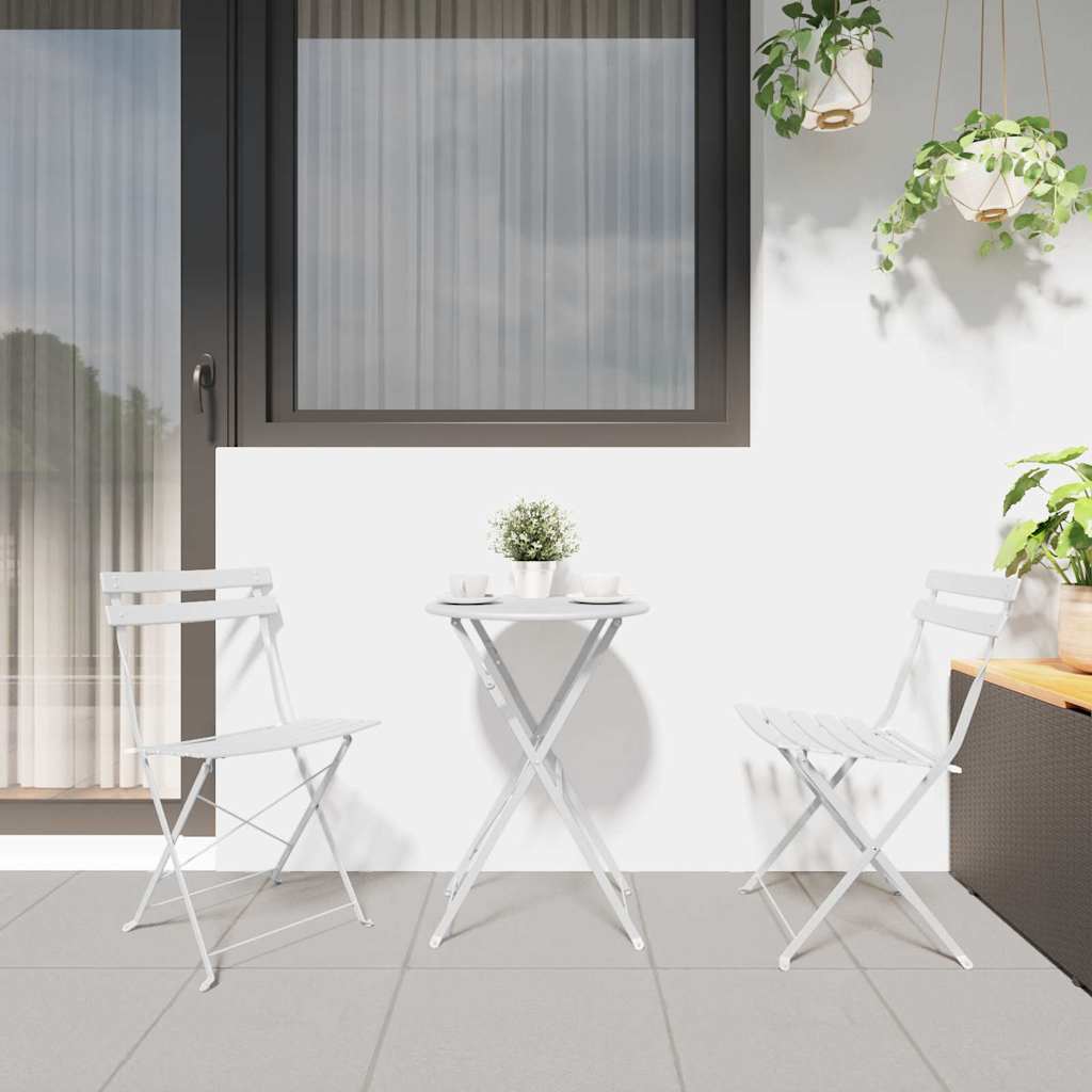 Sammenleggbart Bistrosett 3 pcs Hvit Stål