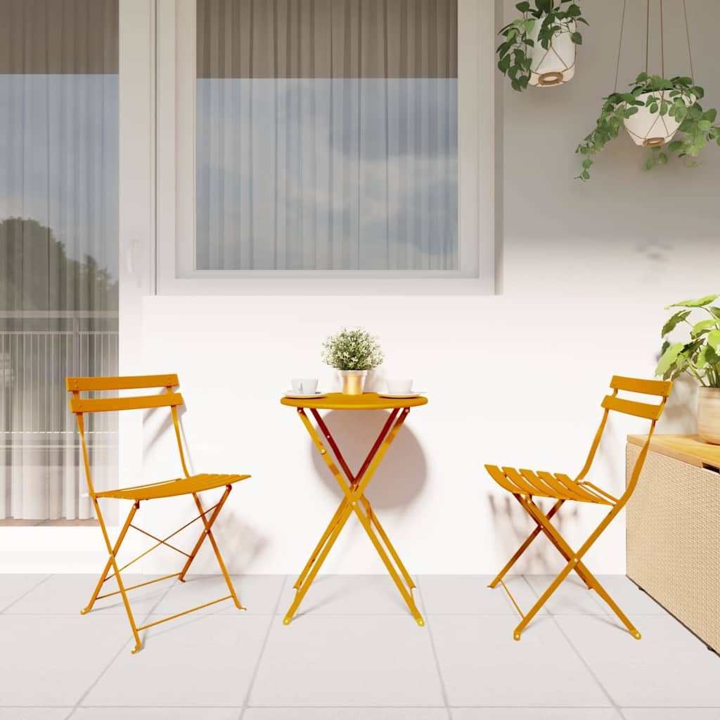 Sammenleggbart Bistrosett 3 pcs Sennepsgul Stål