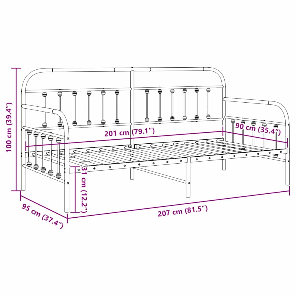 Dagsengeramme Hvit 90 x 200 cm Pulverlakkert stål