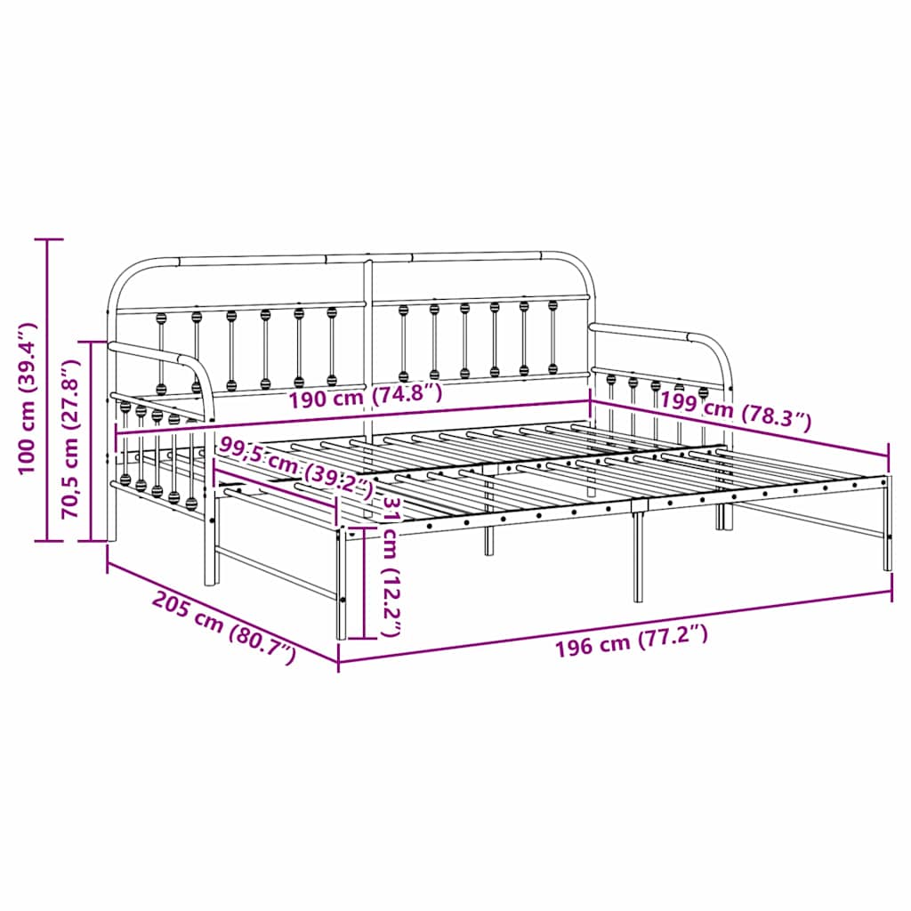 Dagsengeramme Hvit 100 x 190 cm Pulverlakkert stål