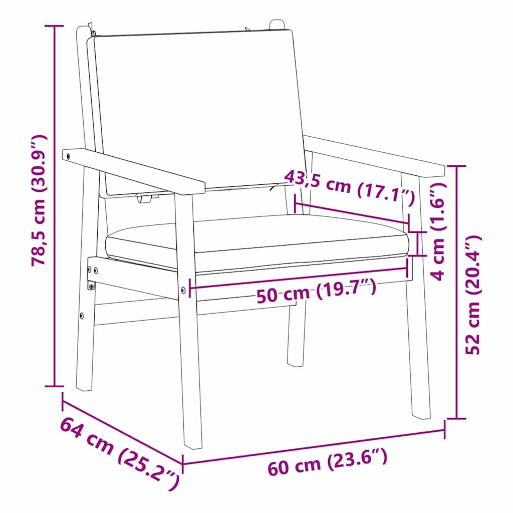 Hage Stol med pute 2 pcs Brun Massivt akasietre